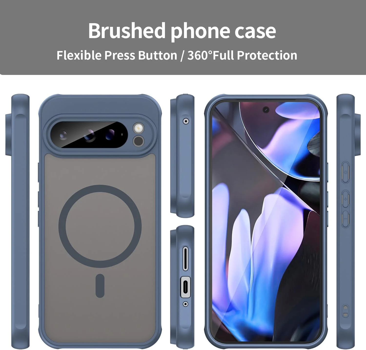 قاب محافظ مغناطیسی مات با حس نرم و ضد ضربه و ضد خش برای گوگل پیکسل 10 پرو ایکس ال (آبی)