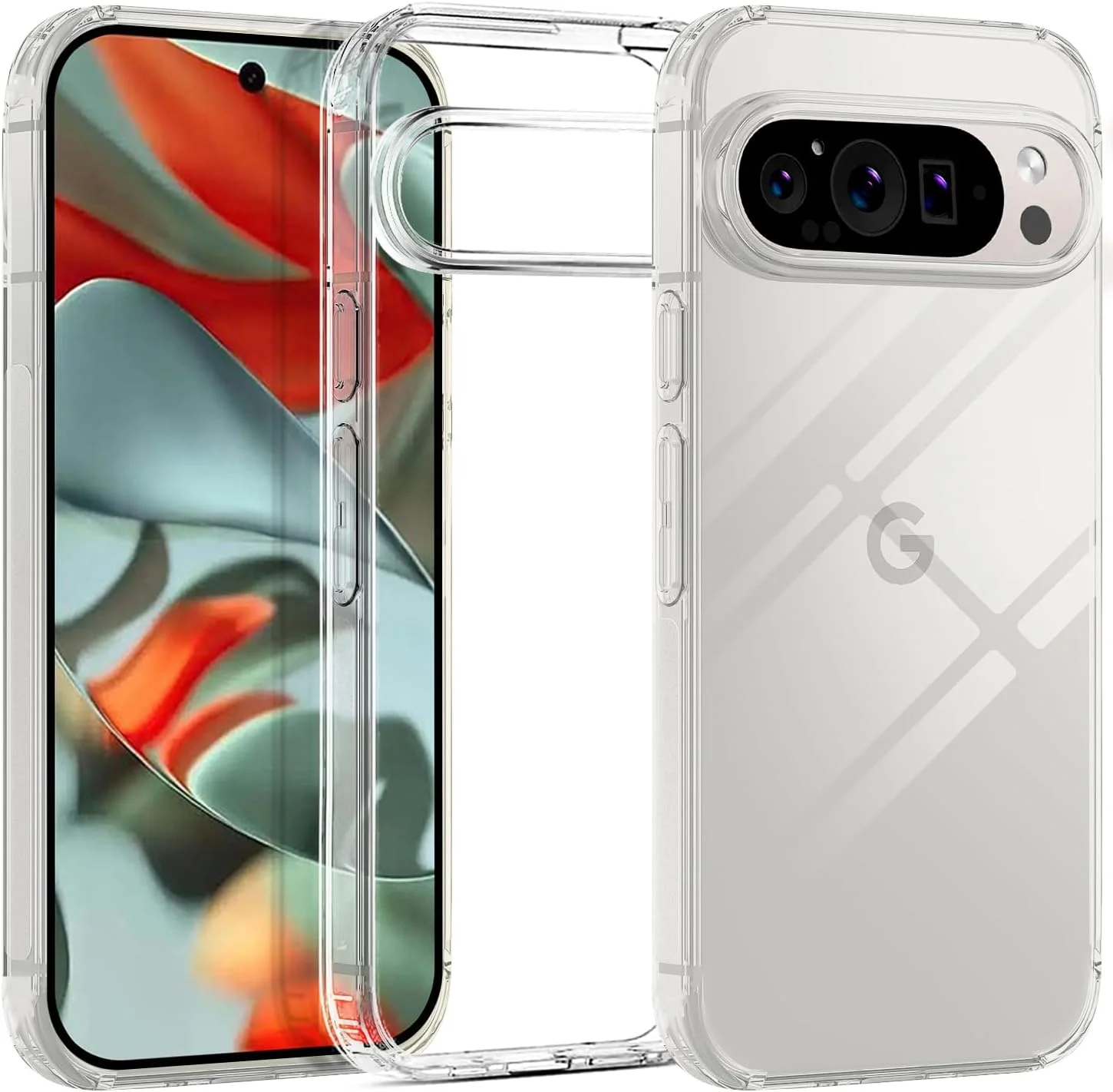 قاب محافظ شفاف T Tersely مناسب برای گوگل پیکسل 9 پرو XL 2024، ضد زردی، پشتی سخت، باریک، ضد ضربه و ضد خش، مناسب برای شارژ بی سیم