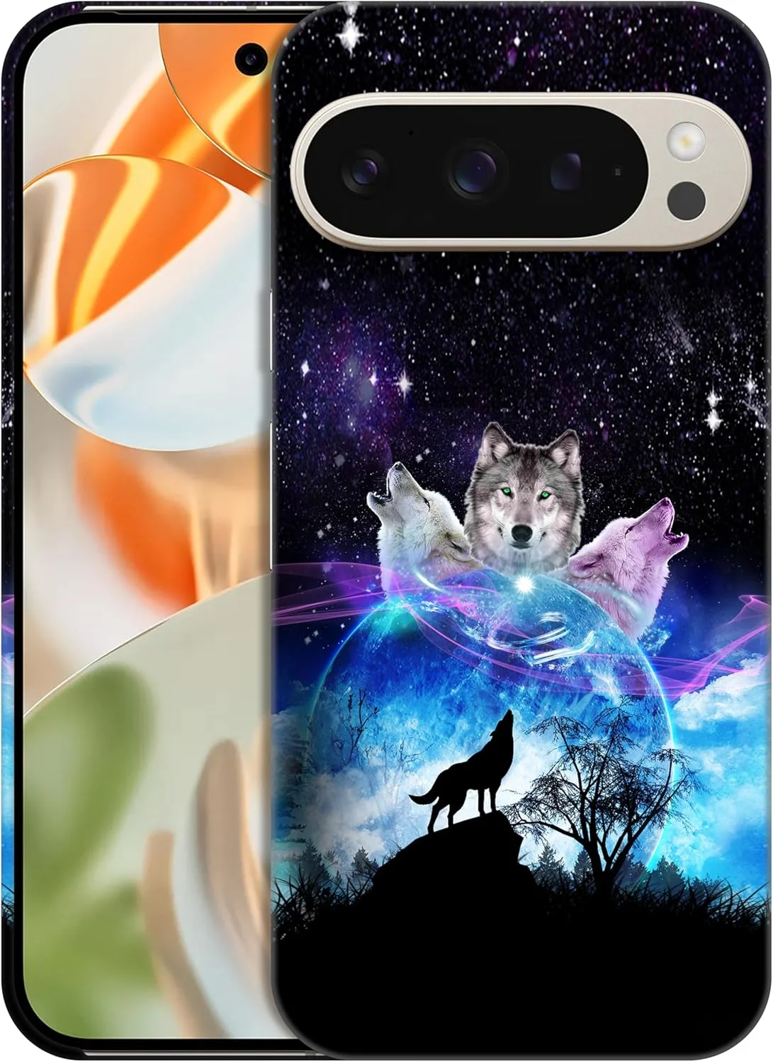گارد گوشی موبایل گوگل پیکسل 9 پرو 5G، طرح کهکشان فضایی صورت گرگ، باریک و شیک، پلاستیکی سخت، محافظ پشت گوشی