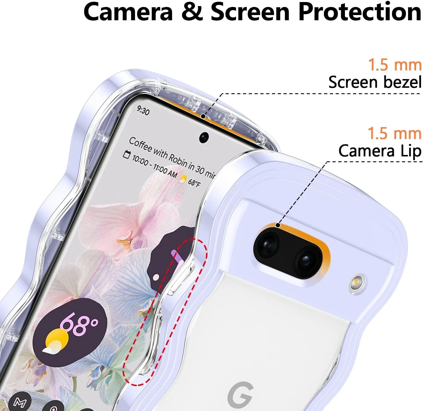 قاب محافظ شفاف QLTYPRI برای گوشی گوگل پیکسل 9a، قاب گوشی فانتزی با طرح موجی برای دختران و بانوان، کاور محافظ گوشی سیلیکونی نرم و شفاف TPU ضد ضربه برای پیکسل 9a - بنفش