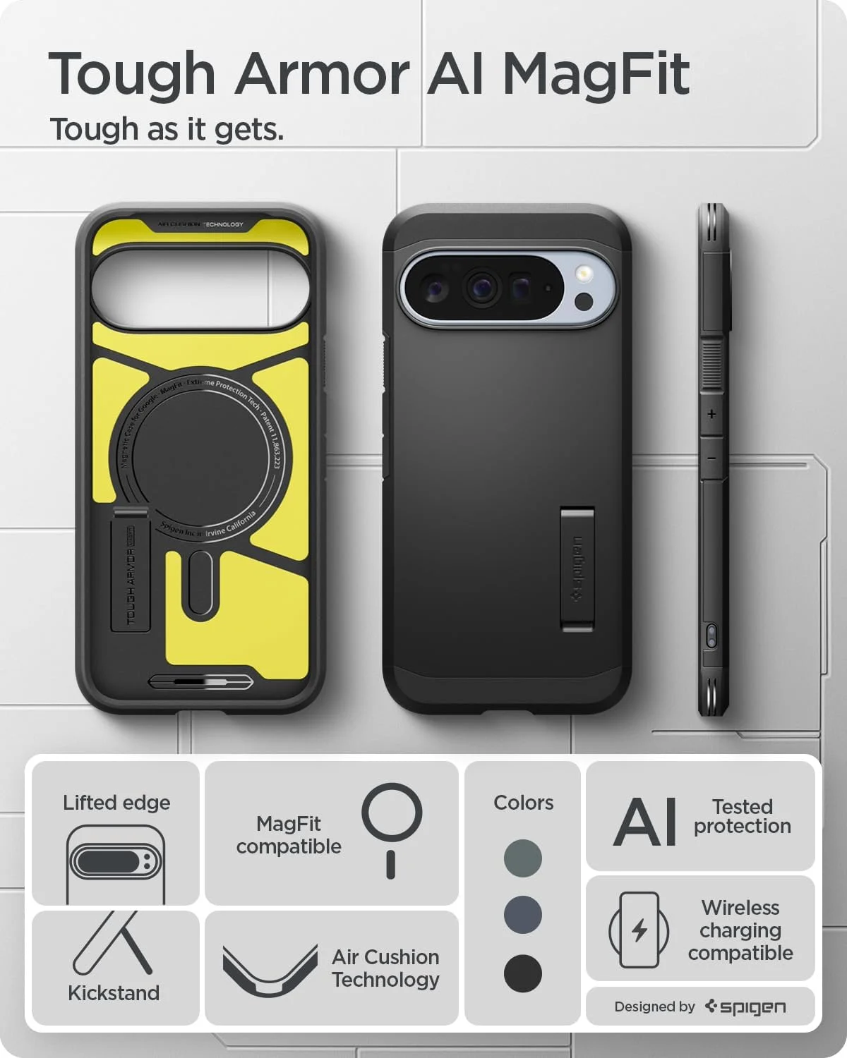 قاب محافظ ضد ضربه Spigen Tough Armor MagFit AI مناسب برای گوشی گوگل پیکسل 10 و پیکسل 10 پرو - مشکی