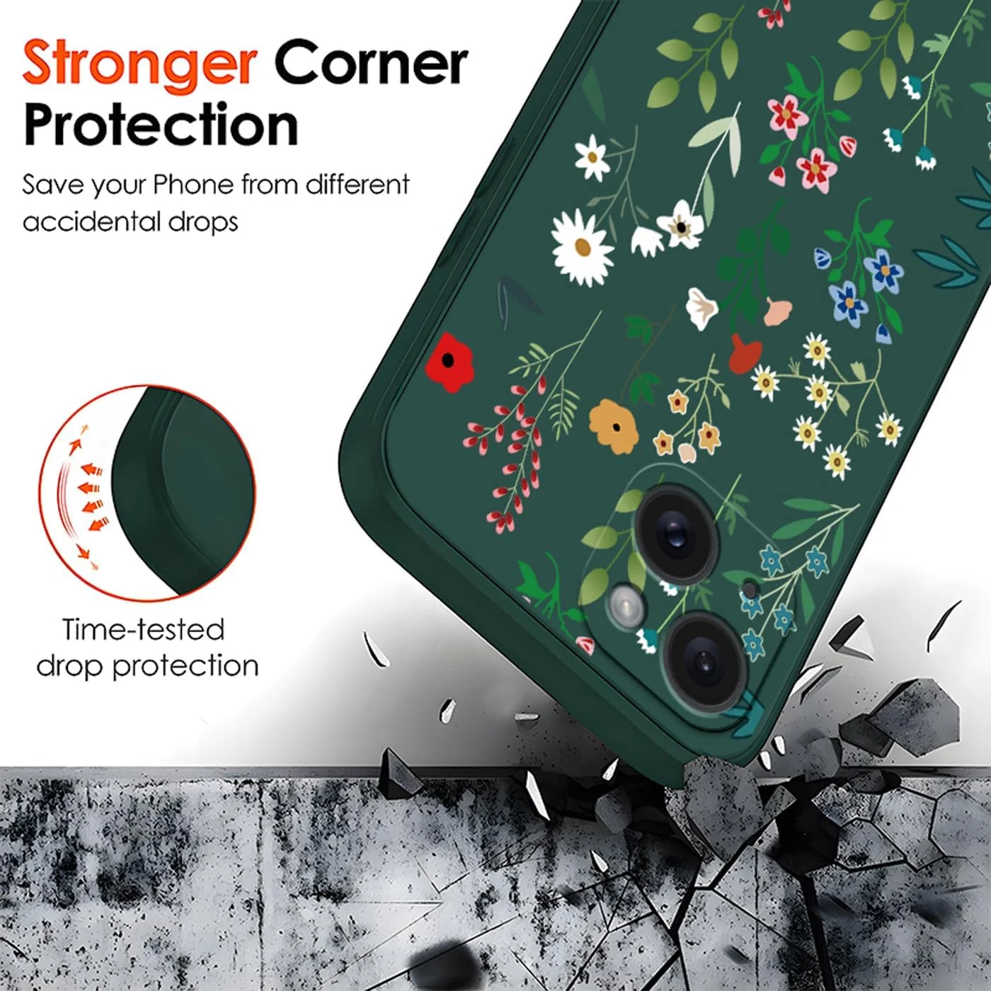 کاور سیلیکونی ضد ضربه و ضد لغزش گوشی گوگل پیکسل 10 پرو ایکس ال، محافظ نرم، بادوام، باریک و پوشش کامل (طرح گلدار، سبز)