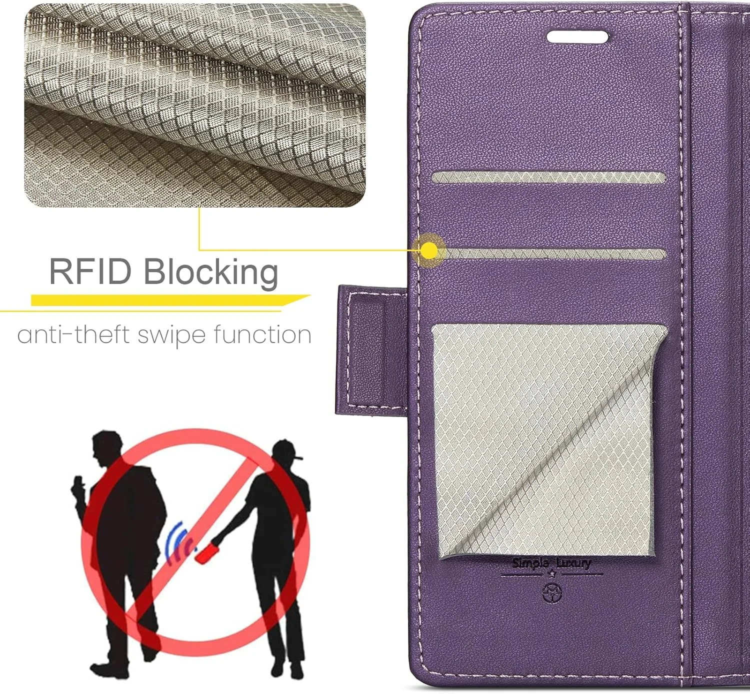 کاور چرمی کیف پول دار Phernykas برای Google Pixel 9 Pro XL با محافظ مغناطیسی و RFID، کاور فولیو ضد سرقت Google Pixel 9 Pro XL، بنفش