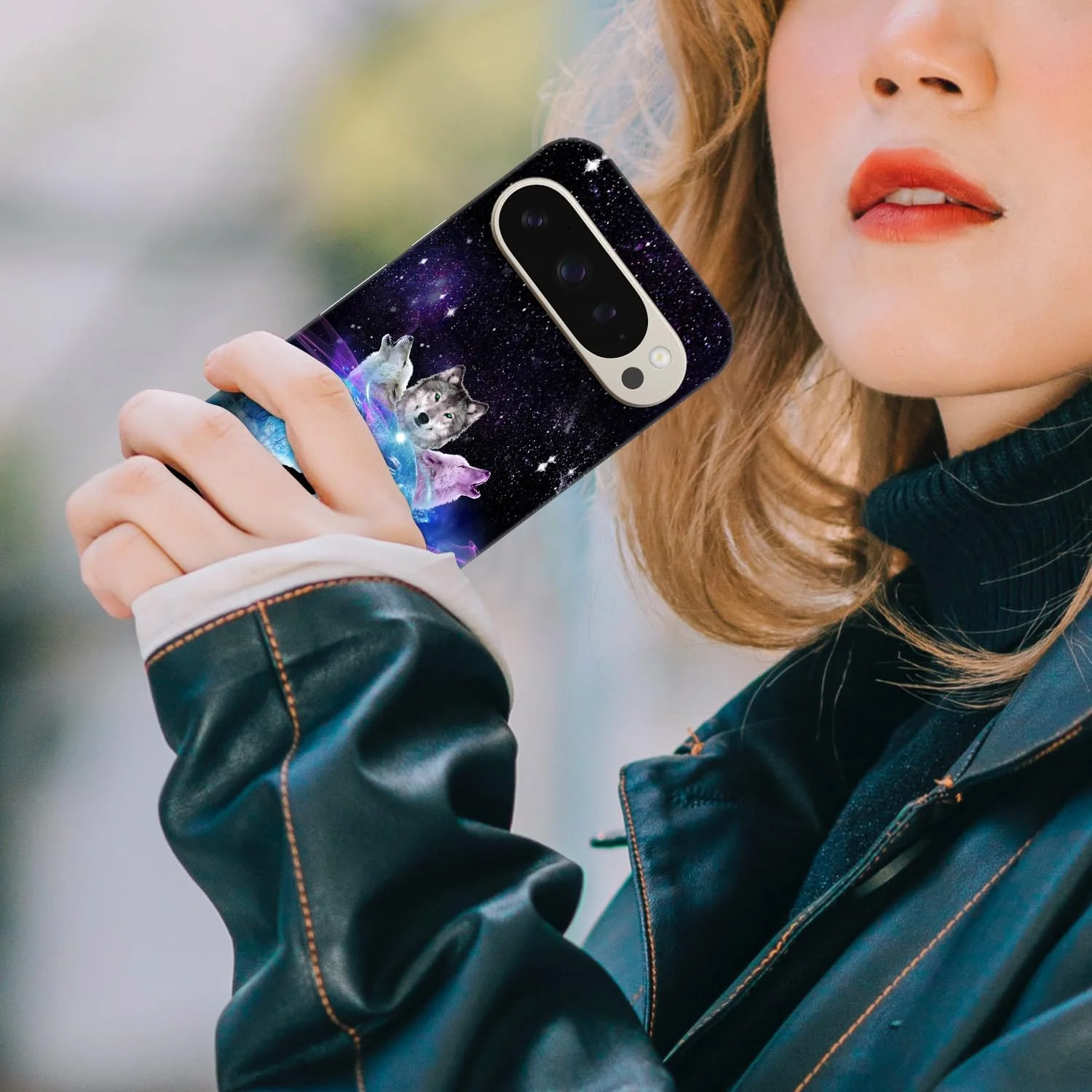 گارد گوشی موبایل گوگل پیکسل 9 پرو 5G، طرح کهکشان فضایی صورت گرگ، باریک و شیک، پلاستیکی سخت، محافظ پشت گوشی