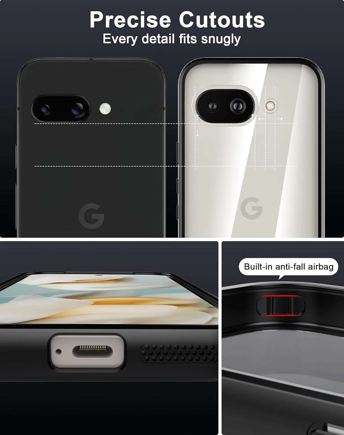 قاب محافظ گوشی گوگل پیکسل 9a، بامپر TPU + صفحه سخت PC با پوشش پشتی شفاف، محافظت ضد ضربه، ضد زردی، باریک و مقاوم (مشکی شفاف)