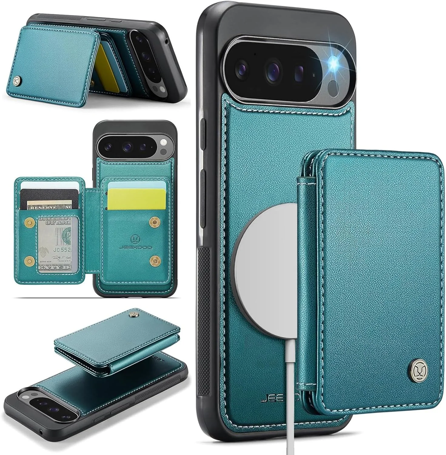 کاور محافظ گوشی LAXDAMRE برای گوگل پیکسل 9/9 پرو، [سازگار با MagSafe]، کاور کیف پول مغناطیسی با جای کارت، پایه نگهدارنده و مسدود کننده RFID، شارژ بی سیم برای گوگل پیکسل 9/9 پرو