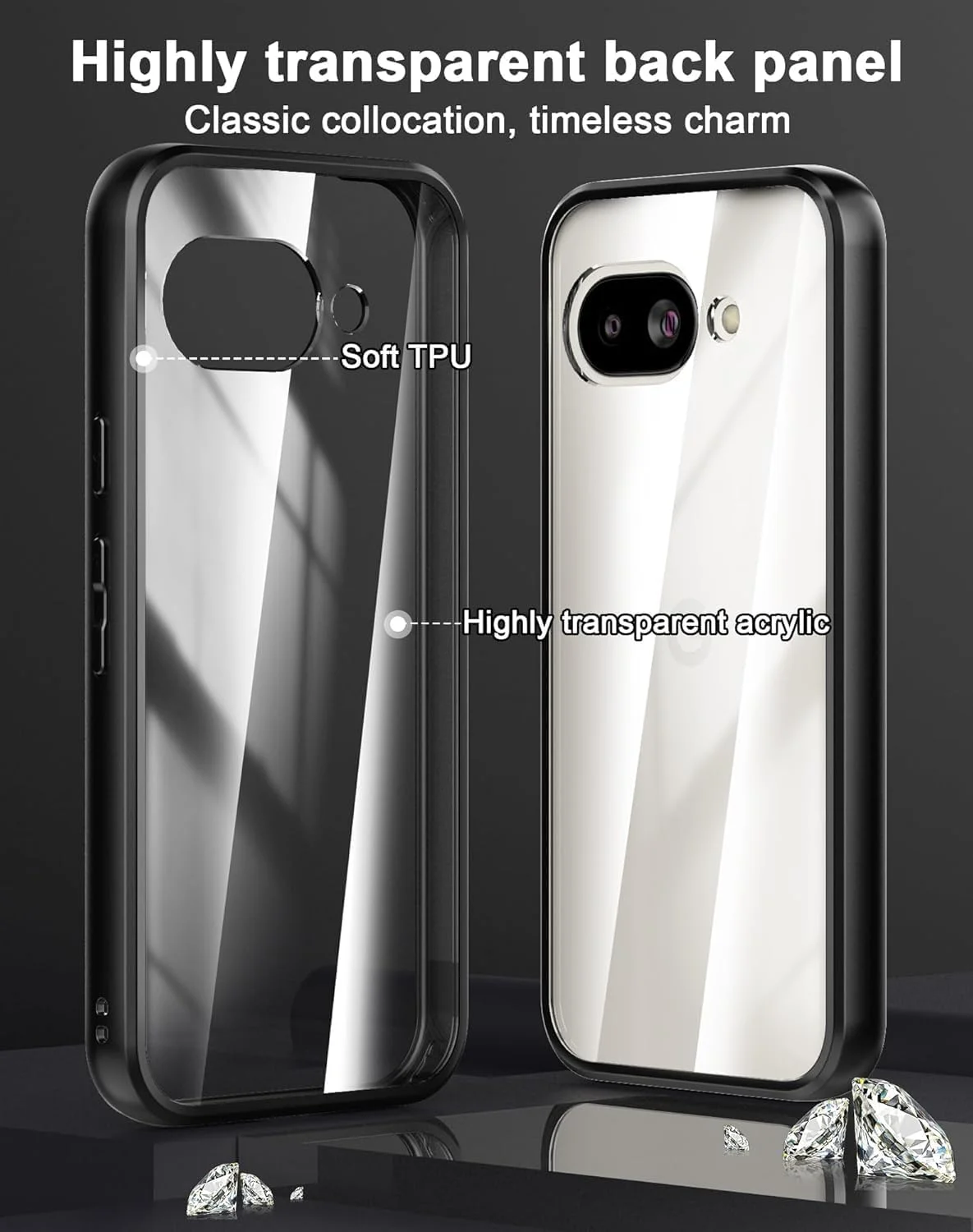 قاب محافظ گوشی گوگل پیکسل 9a، بامپر TPU + صفحه سخت PC با پوشش پشتی شفاف، محافظت ضد ضربه، ضد زردی، باریک و مقاوم (مشکی شفاف)