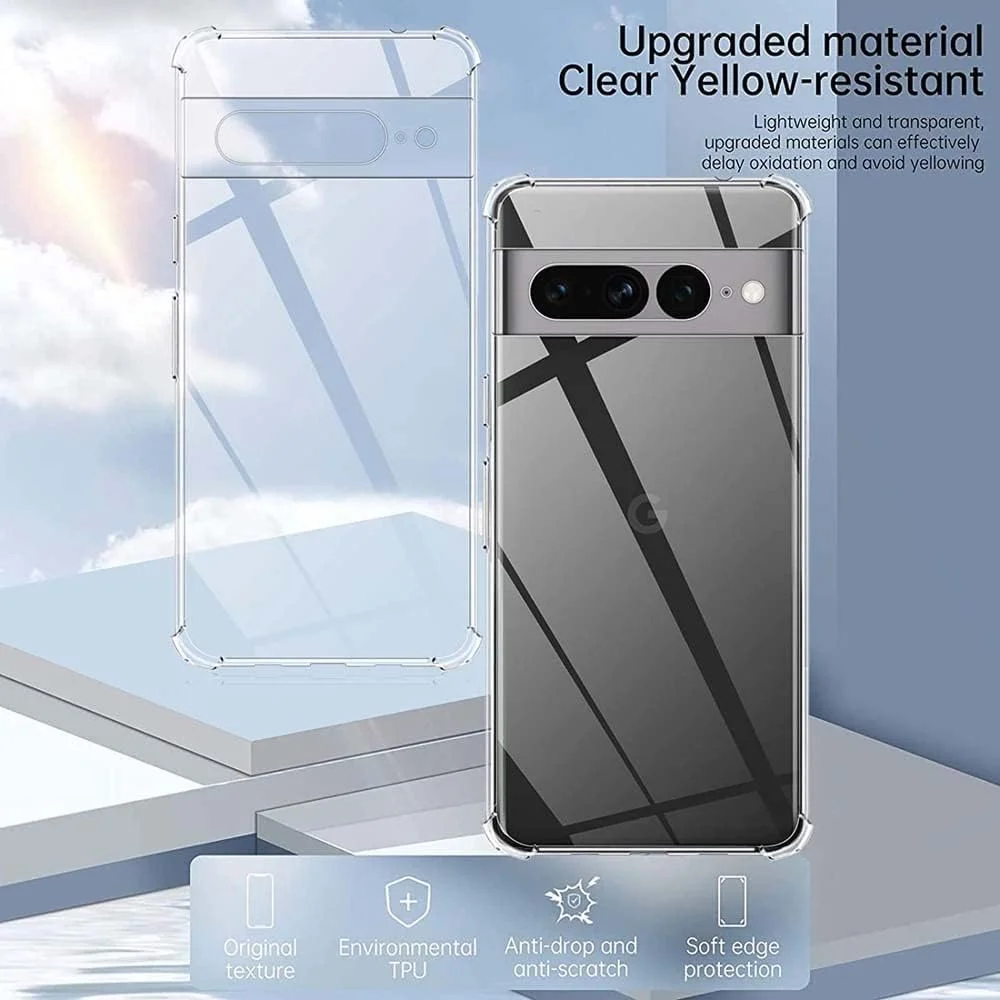 کاور محافظ EMODIL برای گوگل پیکسل 8 پرو، پشت شفاف، ضربه گیر هوا، سیلیکونی نرم، ضد ضربه، ضد خش، گوشه های محافظ سپر برای گوگل پیکسل 8 پرو ® (شفاف)