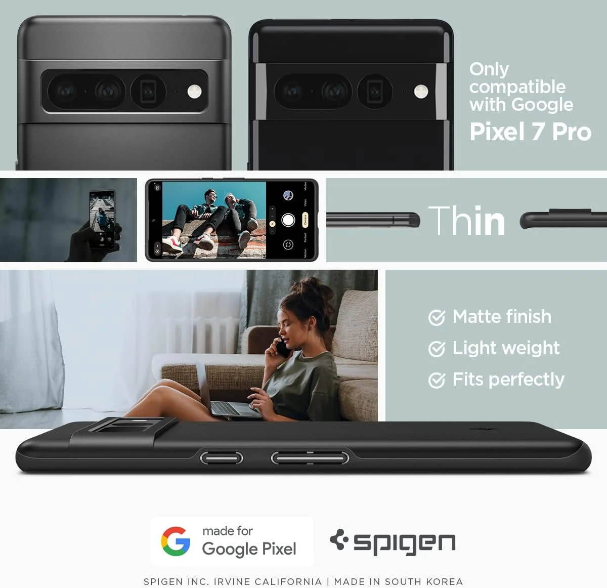 کاور محافظ باریک Spigen Thin Fit مناسب برای گوشی Google Pixel 7 PRO - مشکی