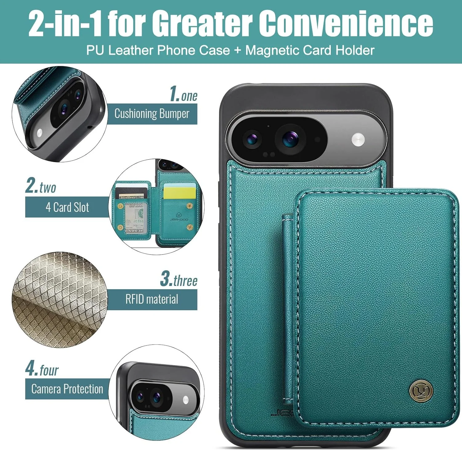 کاور محافظ گوشی LAXDAMRE برای گوگل پیکسل 9/9 پرو، [سازگار با MagSafe]، کاور کیف پول مغناطیسی با جای کارت، پایه نگهدارنده و مسدود کننده RFID، شارژ بی سیم برای گوگل پیکسل 9/9 پرو