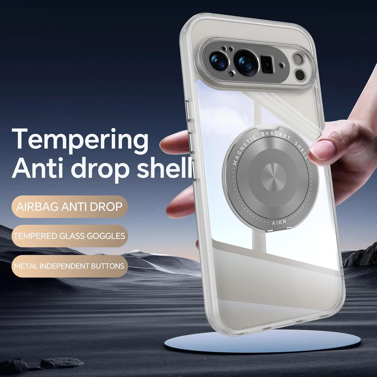 کاور شفاف ZQYFCDZ برای گوگل پیکسل 10 پرو XL - محافظت تقویت شده دوربین، پایه چرخان 360 درجه، فریم TPU نرم، ضد ضربه و مقاوم در برابر اثر انگشت، شفاف