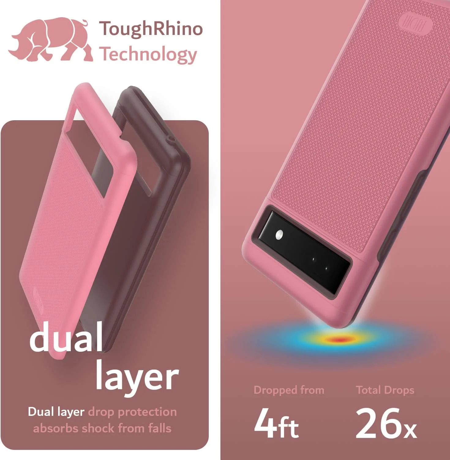 کاور محافظ دو لایه TUDIA DualShield Grip مناسب برای گوشی گوگل پیکسل 6a (2022) - رنگ صورتی دودی