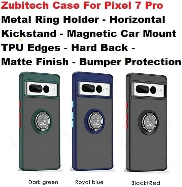 کاور محافظ گوشی گوگل پیکسل 7 پرو Zubitech با حلقه فلزی چرخان، استند و قابلیت اتصال مغناطیسی به هولدر خودرو، بامپر TPU ضد ضربه و ضد خش (گوگل پیکسل 7 پرو، آبی)