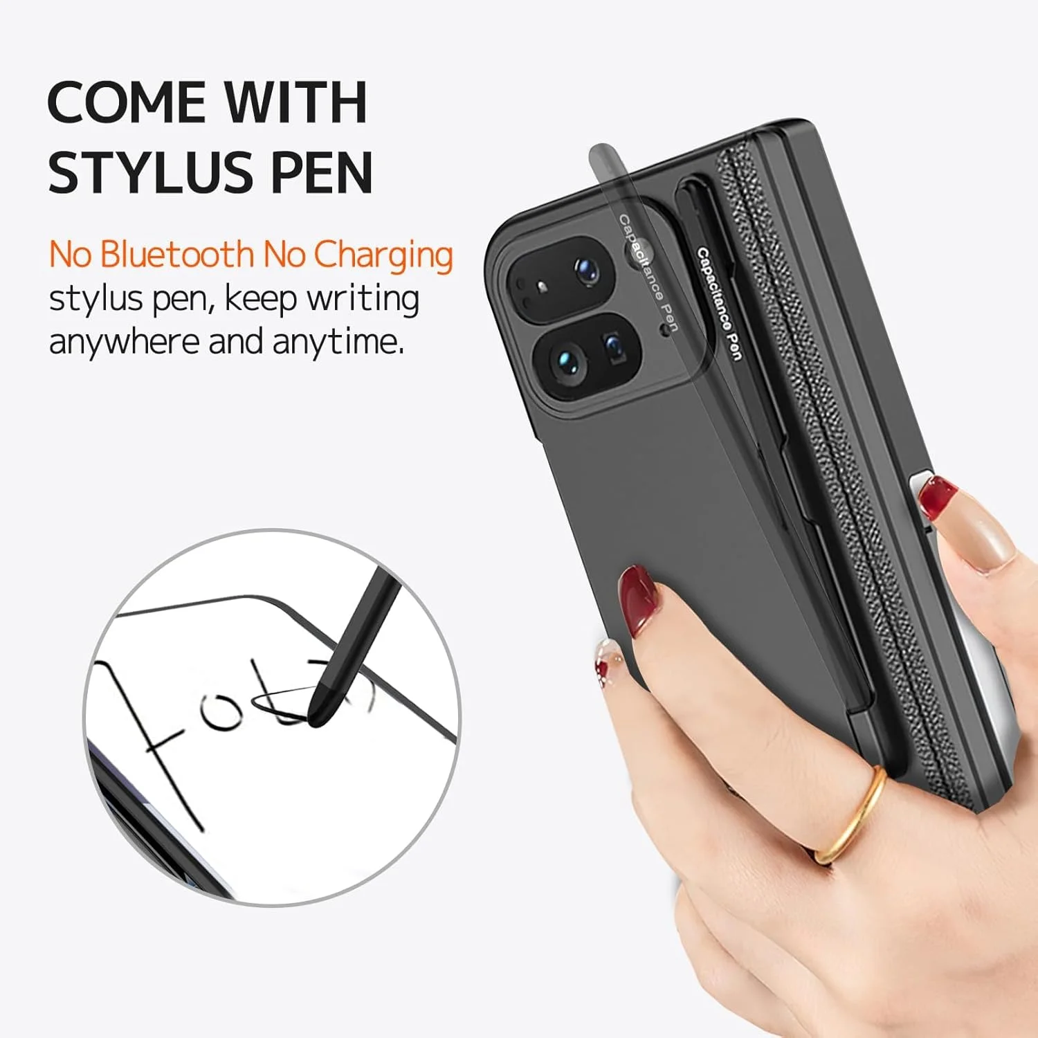 قاب محافظ گوشی گوگل پیکسل 9 پرو فولد به همراه جای قلم استایلوس و پایه نگهدارنده، محافظ صفحه نمایش برای پیکسل فولد 9 پرو، قاب بادوام گوشی 5G (مشکی)