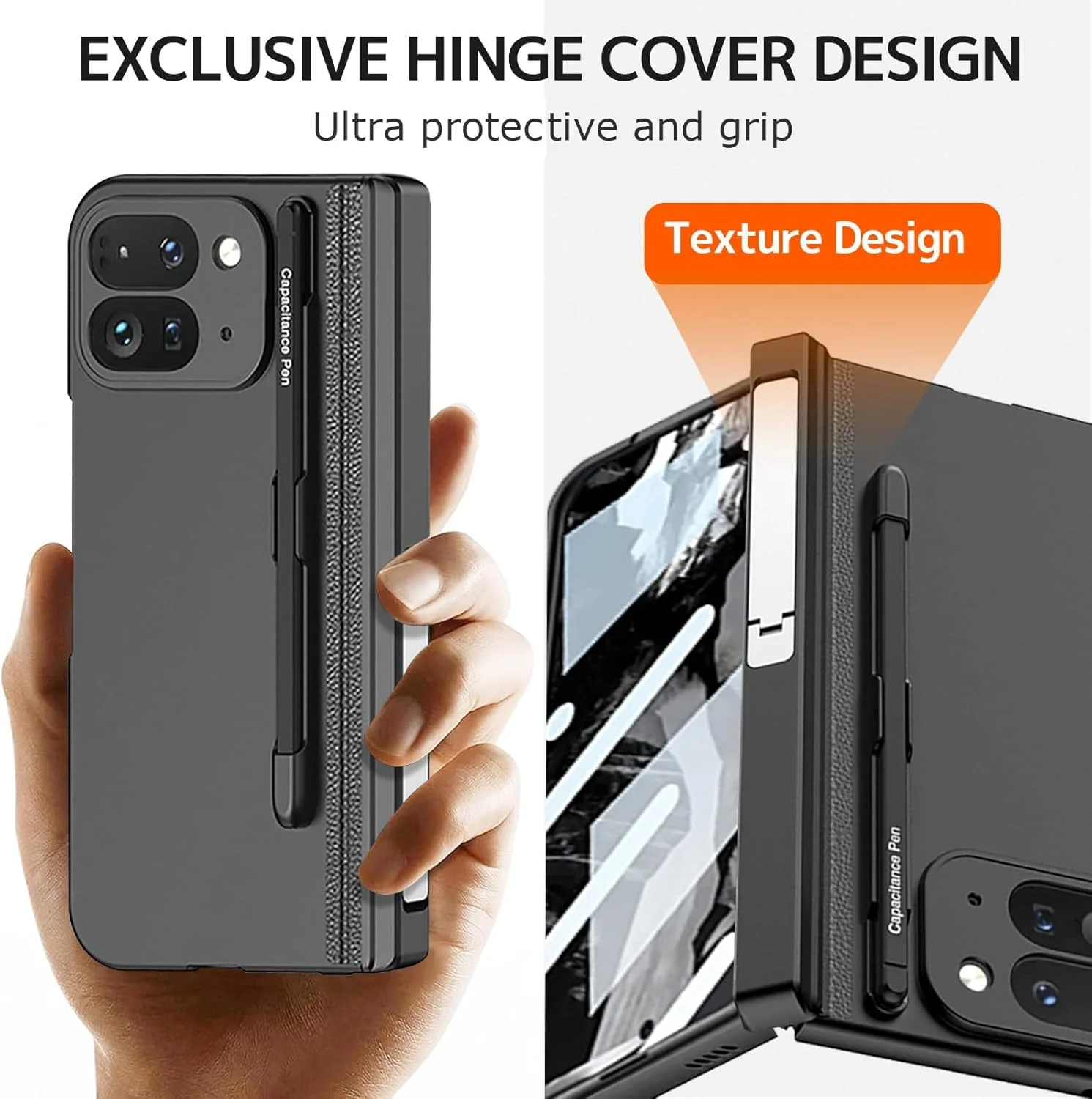 قاب محافظ گوشی گوگل پیکسل 9 پرو فولد به همراه جای قلم استایلوس و پایه نگهدارنده، محافظ صفحه نمایش برای پیکسل فولد 9 پرو، قاب بادوام گوشی 5G (مشکی)