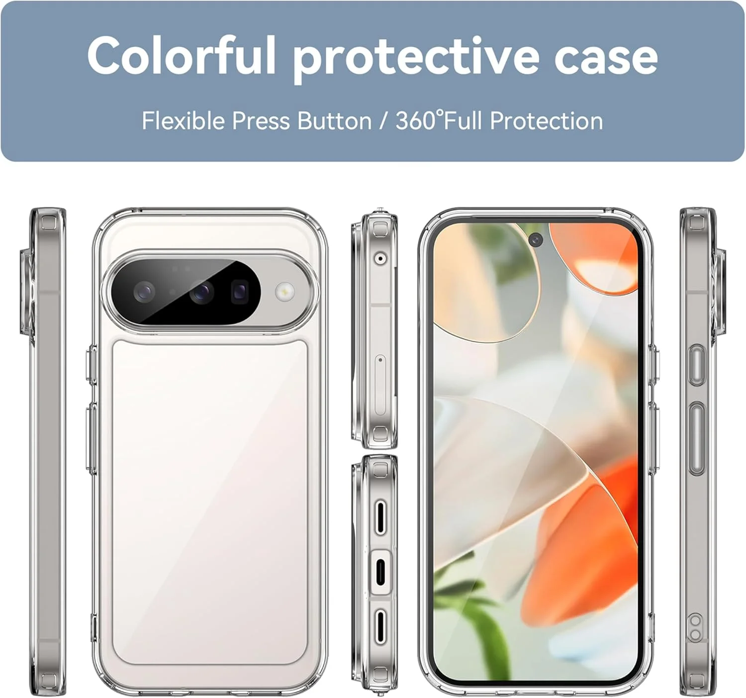 قاب گوشی BOKYAS برای گوگل پیکسل 10/پیکسل 10 پرو، ضد ضربه، ضد زردی، قاب سیلیکونی با پشت PC سخت ضد خش شفاف