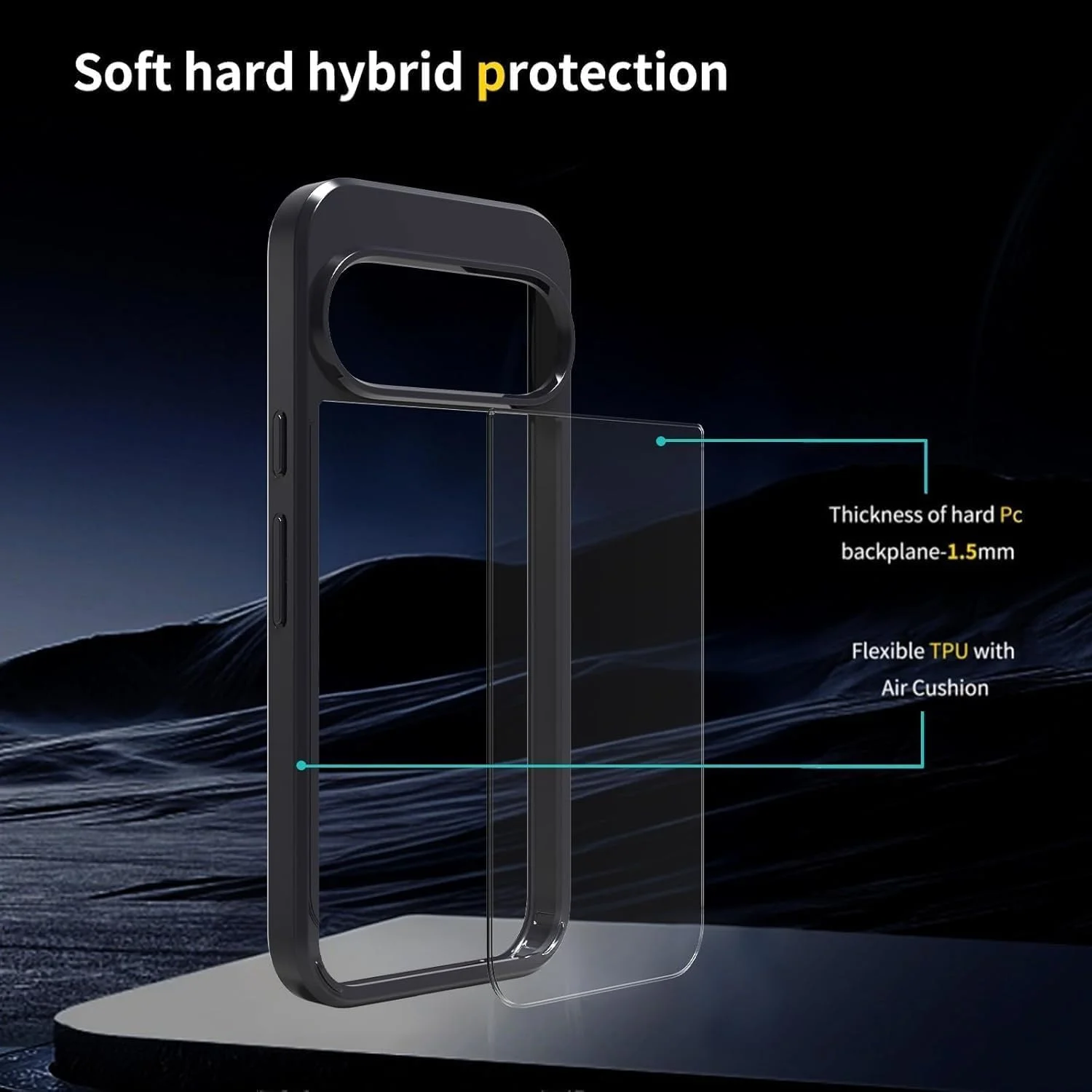 کاور محافظ شفاف ضد ضربه برای پیکسل 10 پرو XL، کاور پشتی ضد زردی با لبه های TPU برای محافظت، کاور پشتی شفاف برای گوگل پیکسل 10 پرو XL