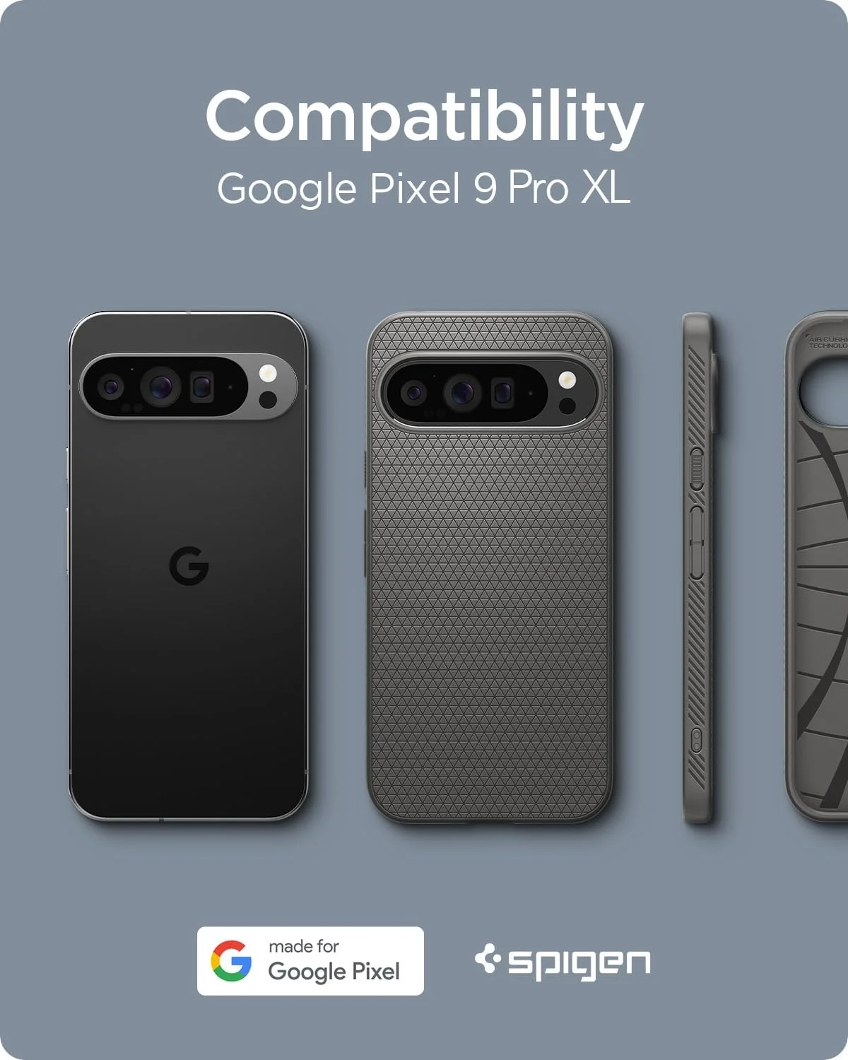 کاور محافظ گوشی Spigen Liquid Air مناسب برای Google Pixel 9 Pro XL - خاکستری مرمری