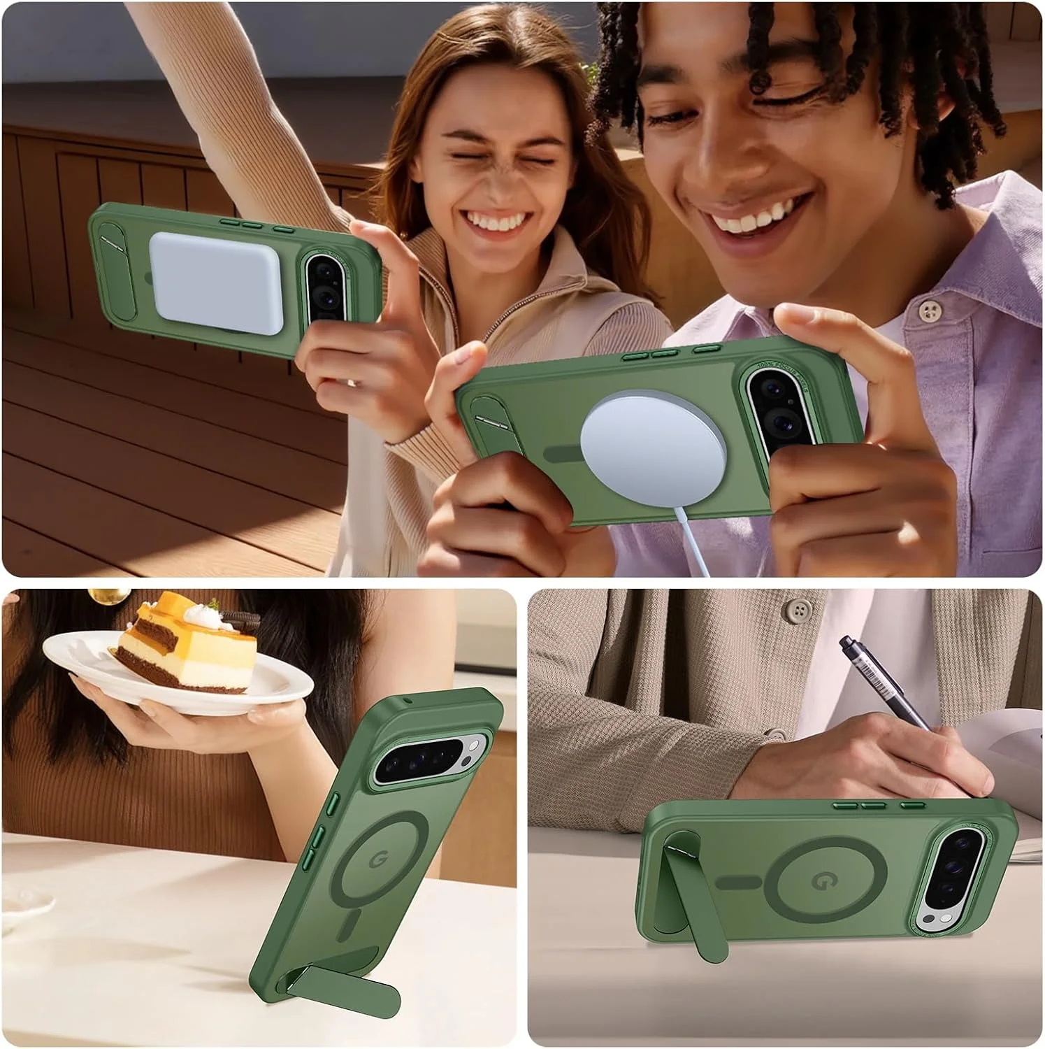 قاب محافظ مغناطیسی VENINGO برای گوگل پیکسل 10 پرو XL، [محافظت نظامی 4.2 متری] [مناسب برای MagSafe و Pixelsnap] [پایه نامرئی] قاب باریک نیمه شفاف مات برای گوگل پیکسل 10 پرو XL، سبز