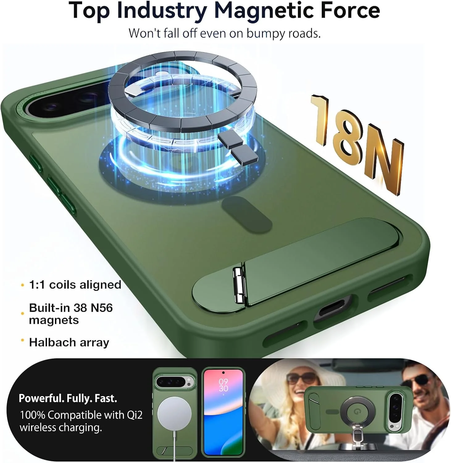 قاب محافظ مغناطیسی VENINGO برای گوگل پیکسل 10 پرو XL، [محافظت نظامی 4.2 متری] [مناسب برای MagSafe و Pixelsnap] [پایه نامرئی] قاب باریک نیمه شفاف مات برای گوگل پیکسل 10 پرو XL، سبز