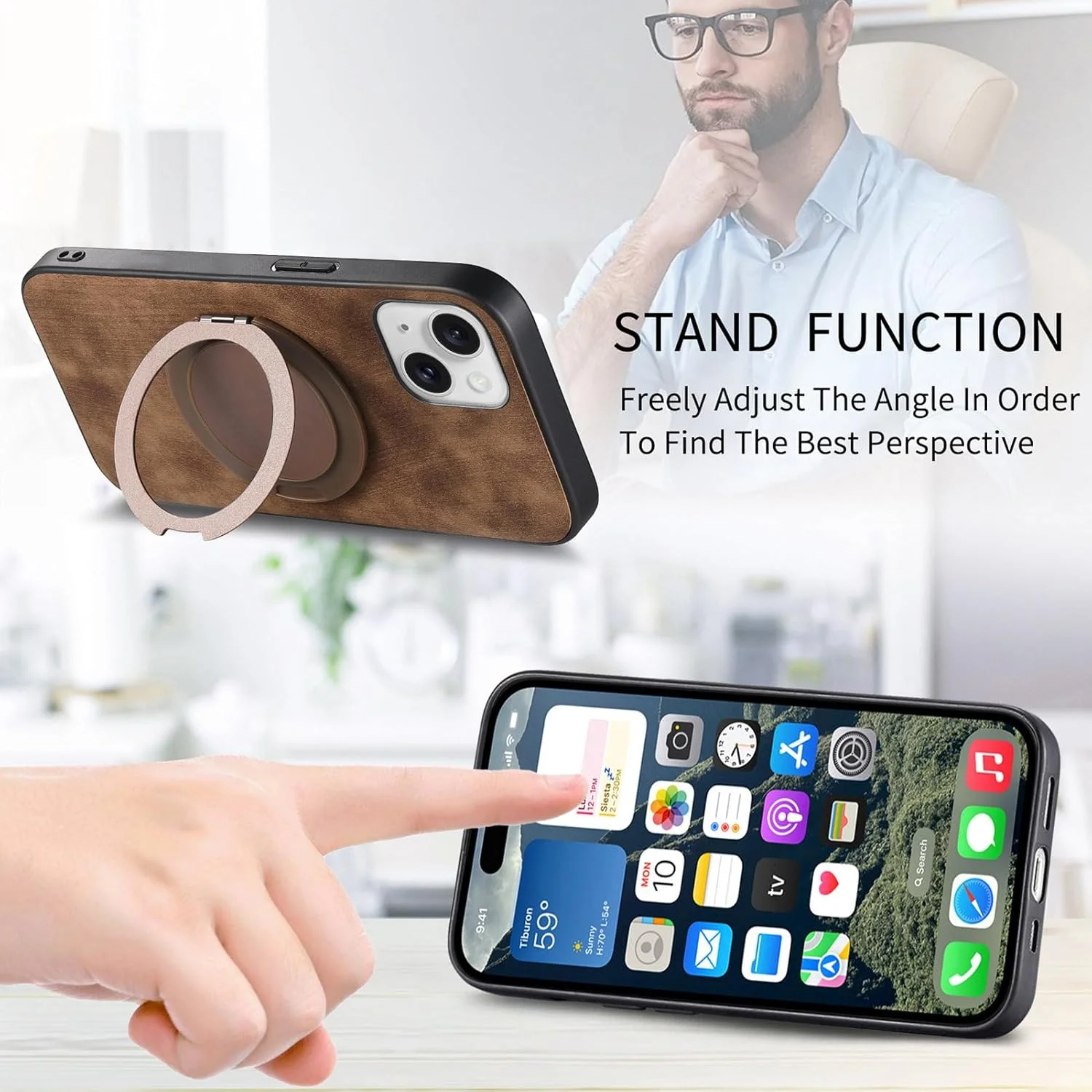 قاب محافظ سازگار با گوگل پیکسل 6 پرو، آهنربای داخلی [PC+TPU+PU] 3 در 1، پایه دو طرفه، ضد ضربه، رنگ قهوه ای