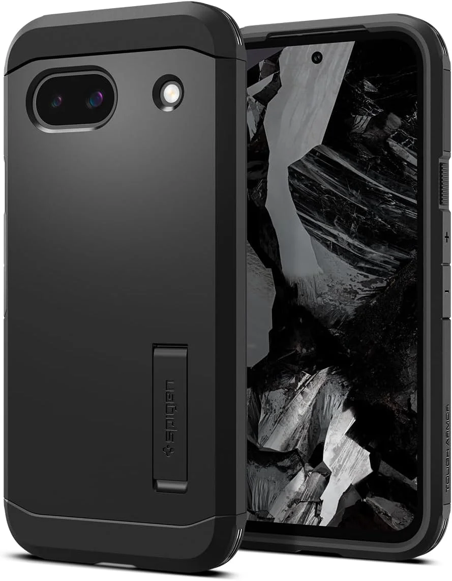 محافظ ضد ضربه Spigen Tough Armor طراحی شده برای کاور گوشی Google Pixel 8a با فوم ضربه گیر [پایه استند] - مشکی