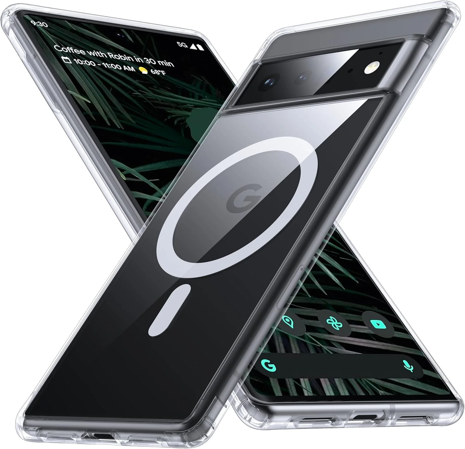 قاب مغناطیسی برای گوگل پیکسل 6 پرو، شارژ بی‌سیم سازگار، باریک و شفاف، ضد زردی، جعبه سخت شفاف، فریم سیلیکونی نرم