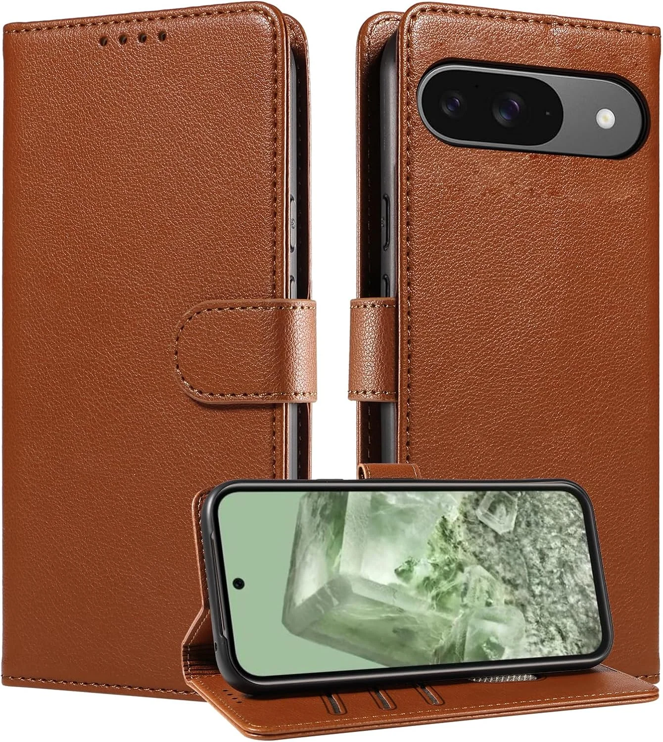 کیف پول چرمی قهوه ای Google Pixel 9A با جای کارت اعتباری RFID