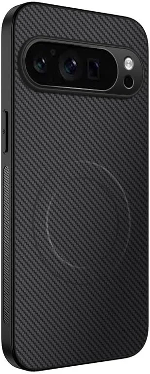 قاب محافظ مغناطیسی گوشی گوگل پیکسل 9a، بافت فیبر کربنی، باریک، سبک، محافظت نظامی، ضربه گیر نرم، مشکی