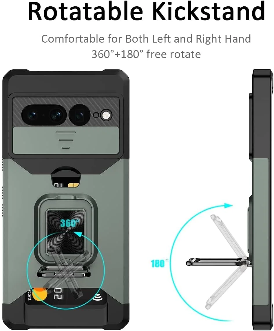 کاور محافظ گوشی گوگل پیکسل 7 پرو پوچن مدل [2+1] به همراه محافظ صفحه نمایش شیشه ای حرارت دیده (2 عدد)، دارای پوشش کشویی دوربین، مقاوم در برابر ضربه با قابلیت نگهداری کارت و استند مغناطیسی - سبز