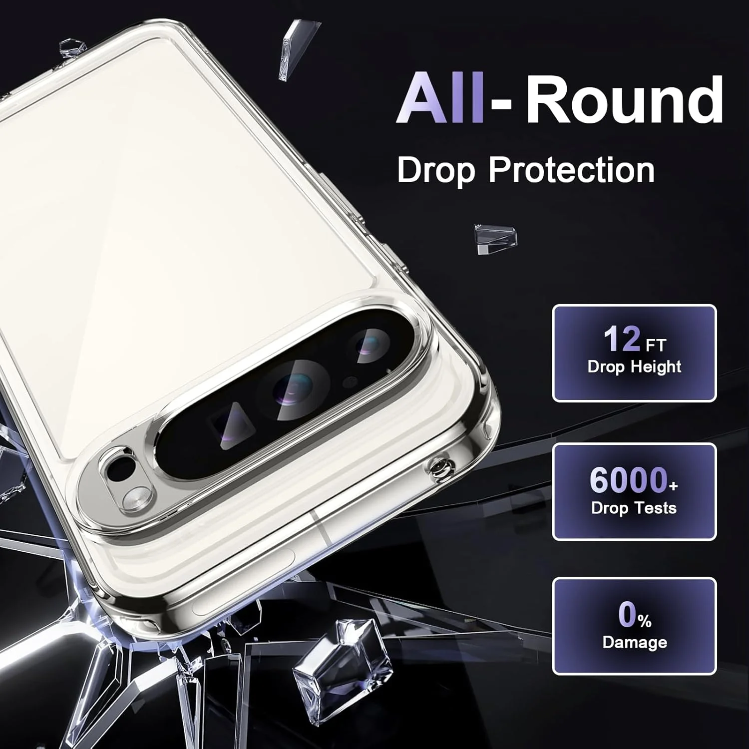 قاب محافظ گوشی Liisooka برای گوگل پیکسل 9 پرو XL، قاب گوشی با محافظت در سطح نظامی در برابر سقوط، مقاوم در برابر زرد شدن، پشت PC سخت ضد خش، پوشش محافظ فوق العاده نازک و ضد ضربه، شفاف