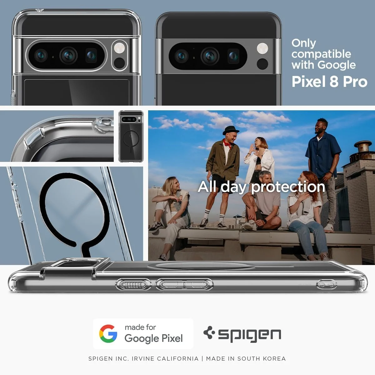کاور محافظ گوشی گوگل پیکسل 8 پرو مدل Spigen Ultra Hybrid Metal Ring MagFit سازگار با MagSafe - مشکی