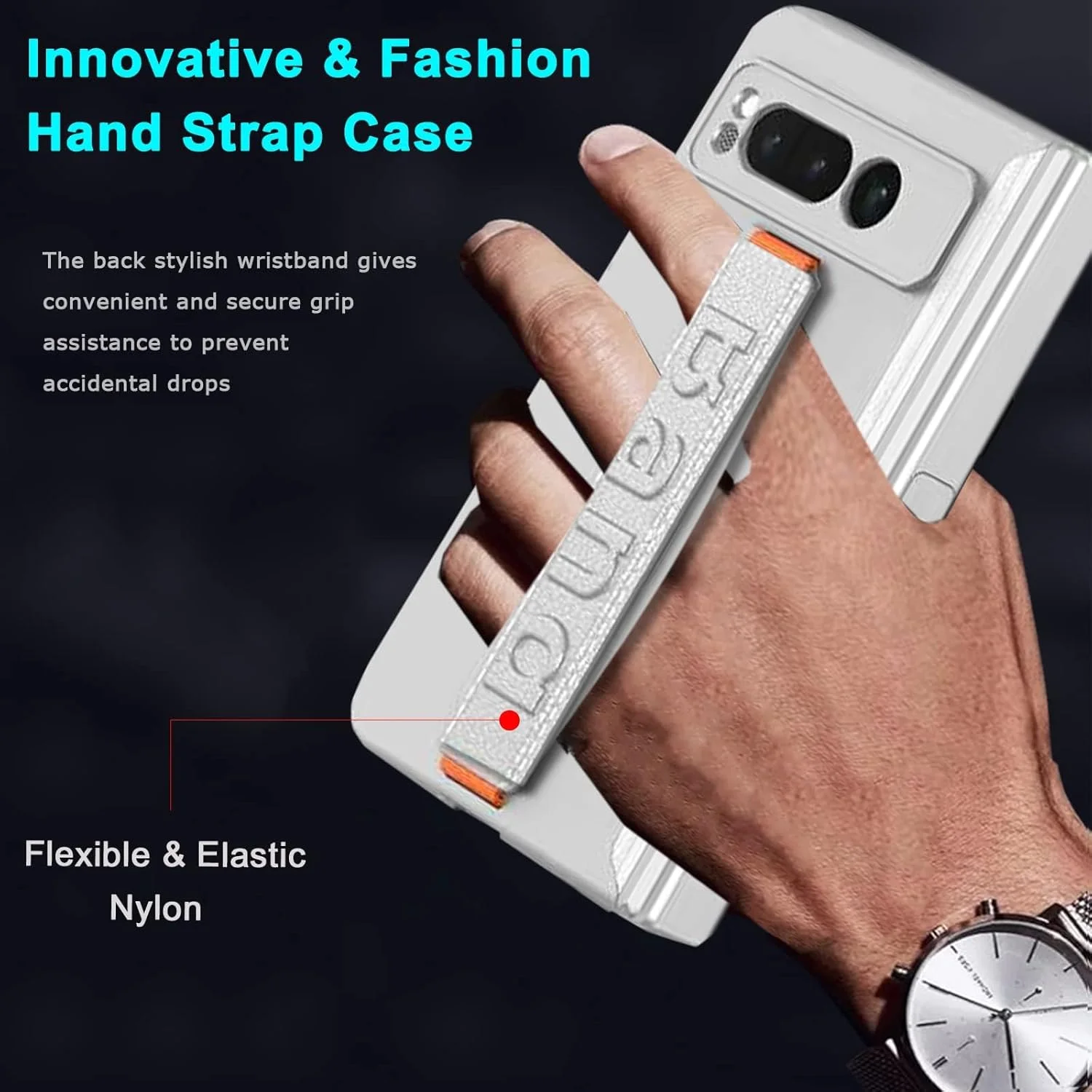 قاب گوشی تریفی سازگار با گوگل پیکسل فولد، قاب مغناطیسی با محافظ صفحه نمایش و بند دستی، پوشش مات سخت نقره ای مقاوم در برابر ضربه، با پایه داخلی، برای قاب پیکسل فولد