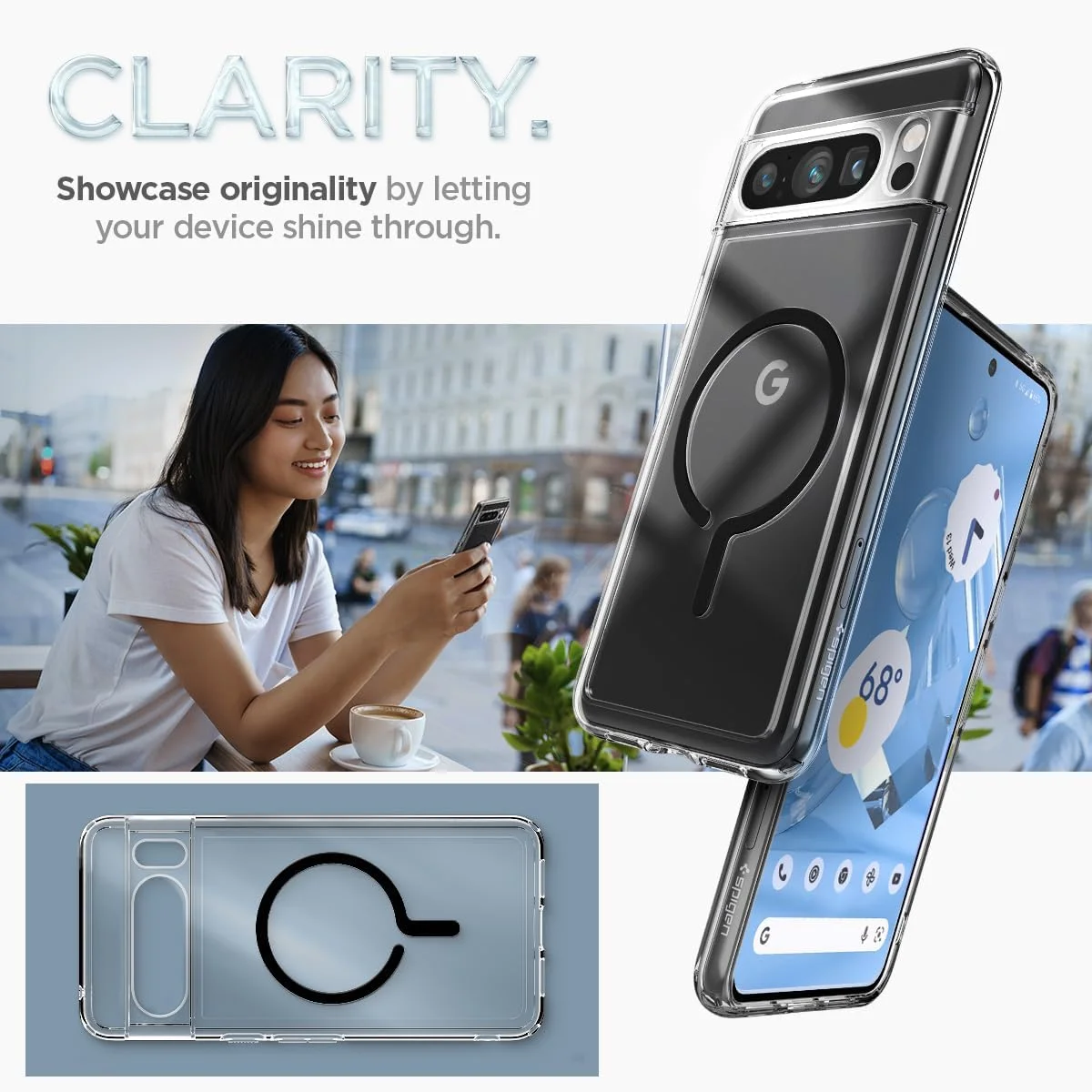 کاور محافظ گوشی گوگل پیکسل 8 پرو مدل Spigen Ultra Hybrid Metal Ring MagFit سازگار با MagSafe - مشکی