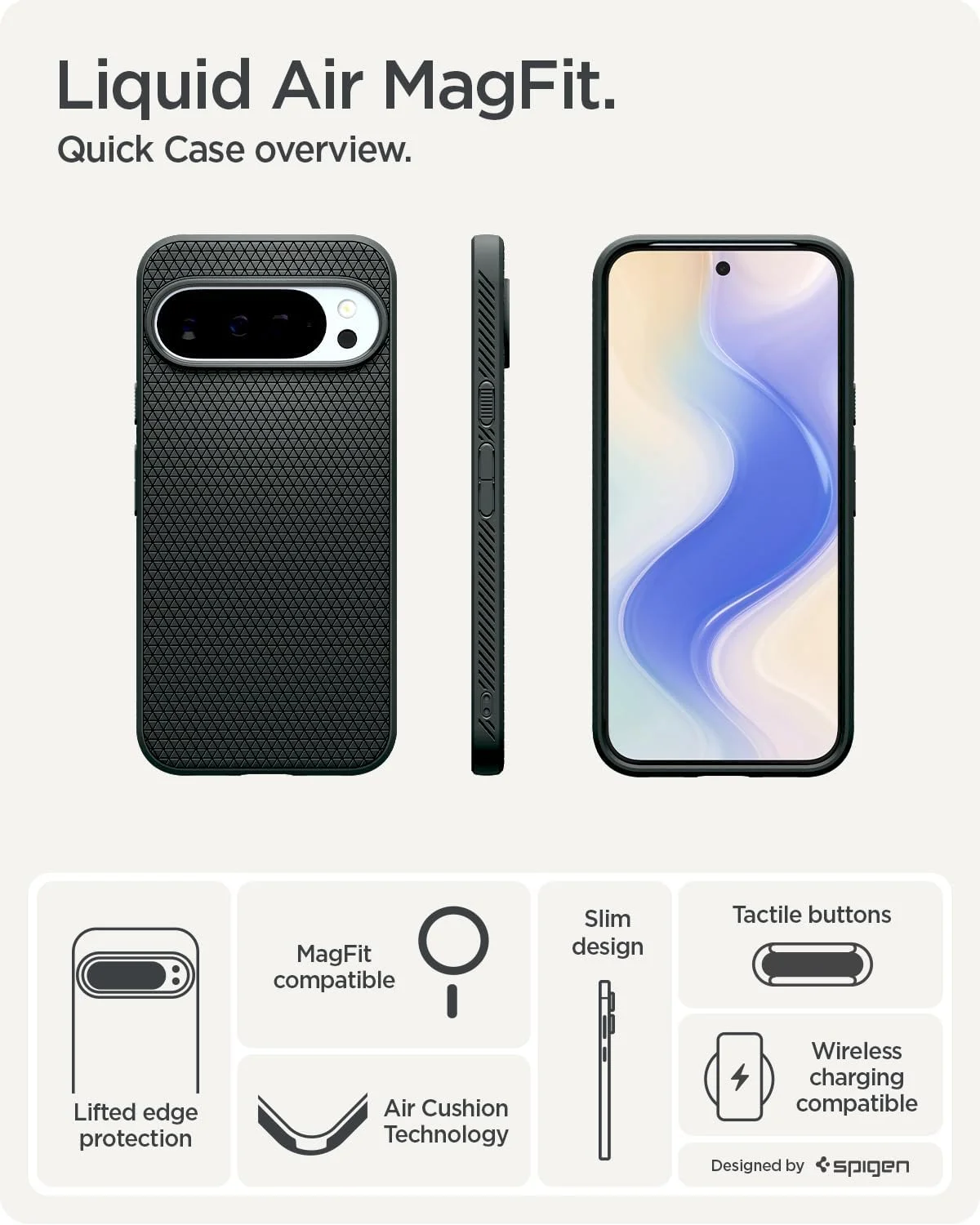 کاور محافظ گوشی Spigen Liquid Air MagFit مناسب برای Google Pixel 10 Pro XL - سبز آبی