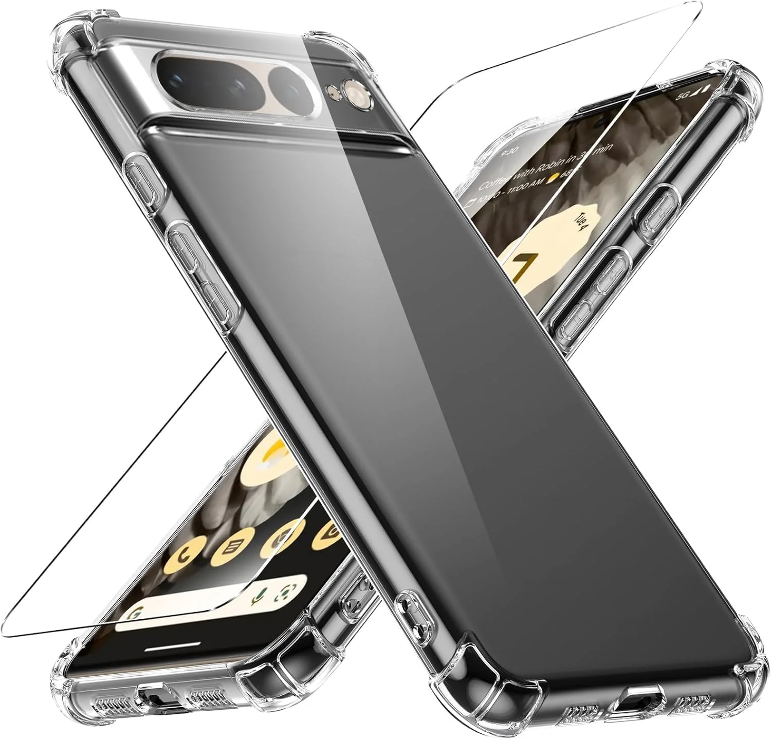 قاب موبایل برای گوگل پیکسل 7 پرو 5G، کاور محافظ TPU سیلیکونی نرم و ضد ضربه به همراه یک محافظ صفحه نمایش، شفاف