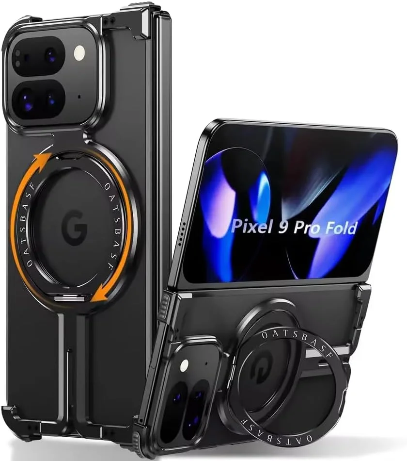 قاب فلزی بدون فریم Gruattreay سازگار با Google Pixel 9 Pro Fold، قاب با پایه مغناطیسی چرخان 360 درجه برای Pixel Fold 9 Pro