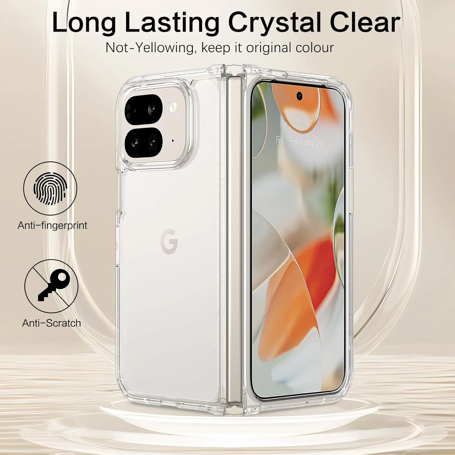 کاور شفاف گوشی گوگل پیکسل 9 پرو فولد 2024 گوآگوا، کاور محافظ باریک و ضد ضربه گوشی پیکسل 9 پرو فولد با محافظت نظامی و مقاوم در برابر خش - شفاف