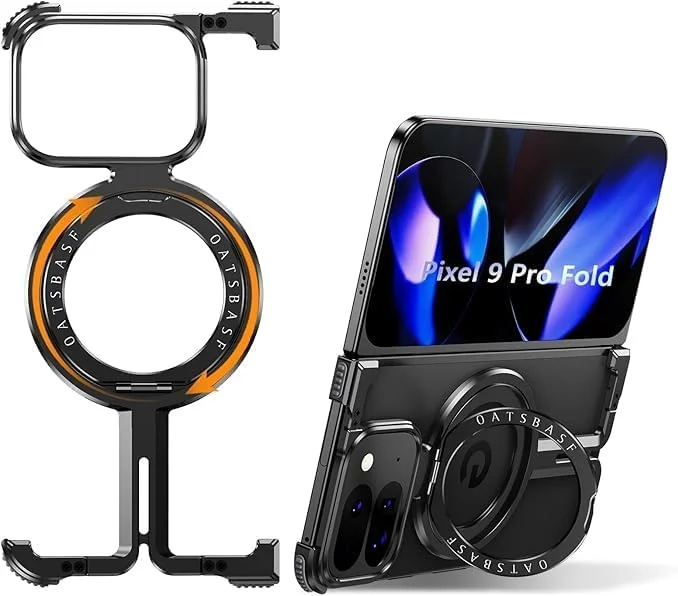 قاب فلزی بدون فریم Gruattreay سازگار با Google Pixel 9 Pro Fold، قاب با پایه مغناطیسی چرخان 360 درجه برای Pixel Fold 9 Pro