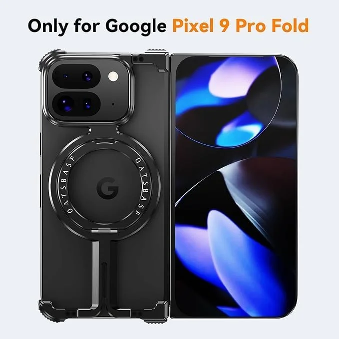 قاب فلزی بدون فریم Gruattreay سازگار با Google Pixel 9 Pro Fold، قاب با پایه مغناطیسی چرخان 360 درجه برای Pixel Fold 9 Pro