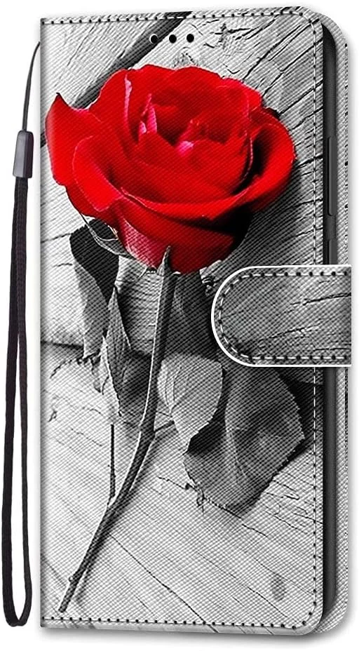 کاور محافظ چرمی تاشو کیف پولی گوشی مناسب برای گوگل پیکسل 7، کاور سیلیکونی ضد ضربه، کاور استند دار با جای کارت برای گوگل پیکسل 7 - گل رز قرمز