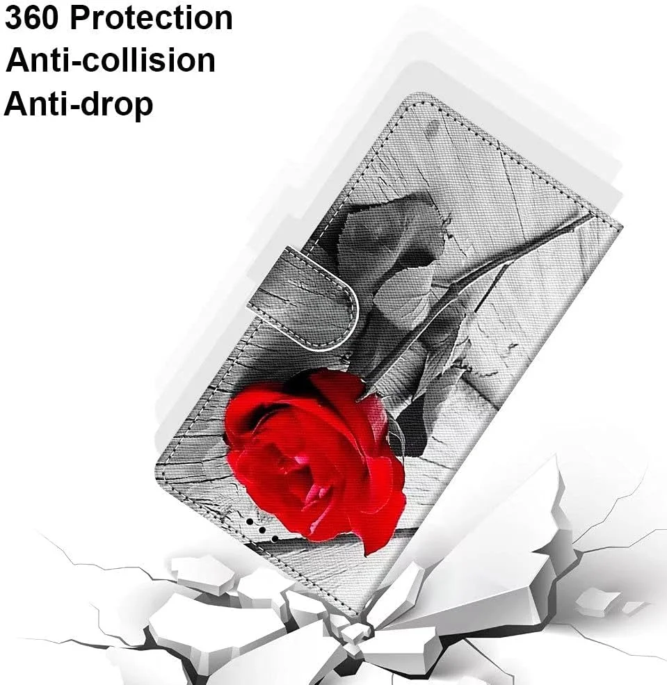 کاور محافظ چرمی تاشو کیف پولی گوشی مناسب برای گوگل پیکسل 7، کاور سیلیکونی ضد ضربه، کاور استند دار با جای کارت برای گوگل پیکسل 7 - گل رز قرمز