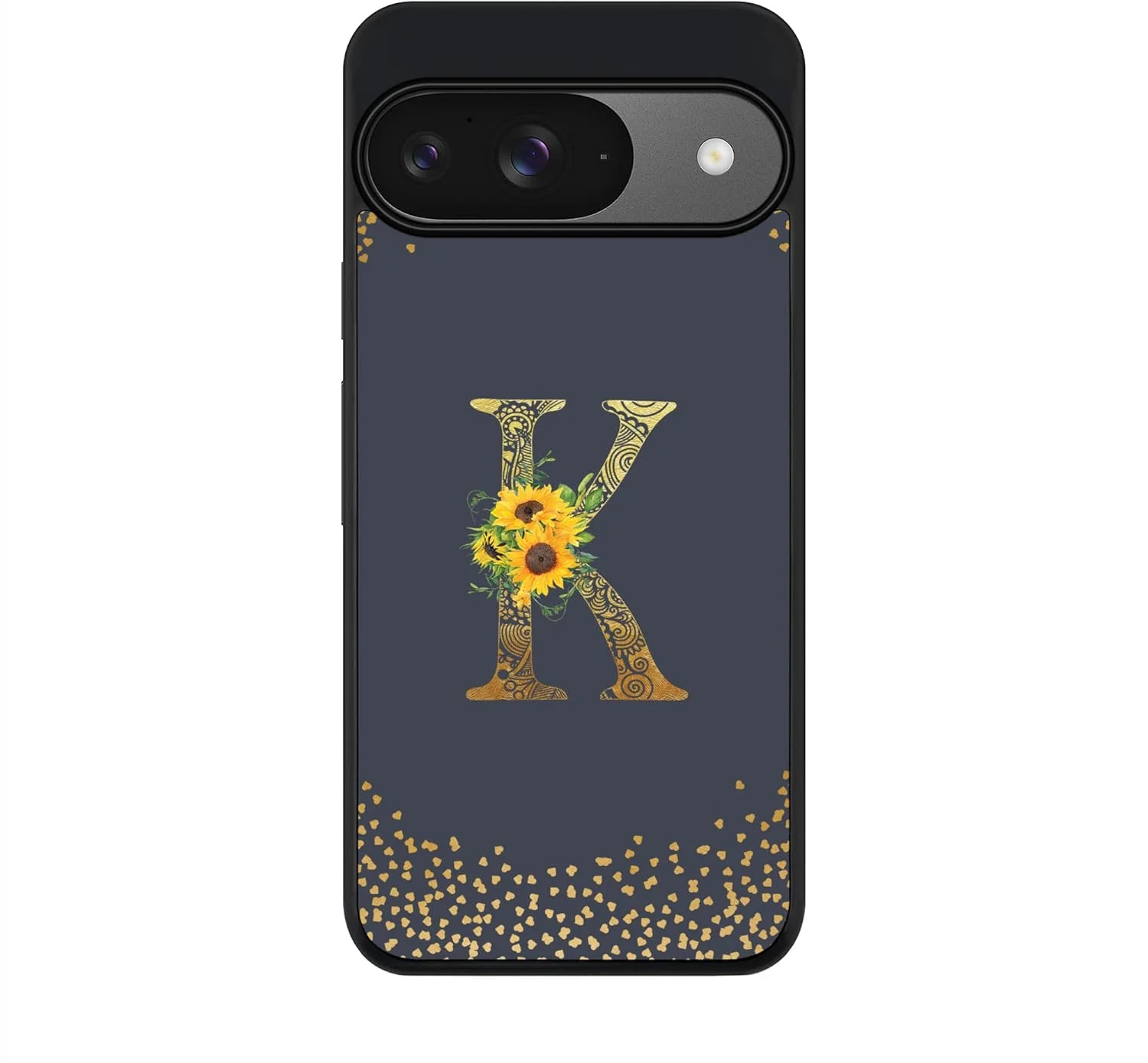 قاب محافظ گوشی گوگل پیکسل 9، پوشش مقاوم، باریک و محافظت از دوربین، ضد ضربه و نازک - مونوگرام گلدار سفارشی - K (خاکستری)