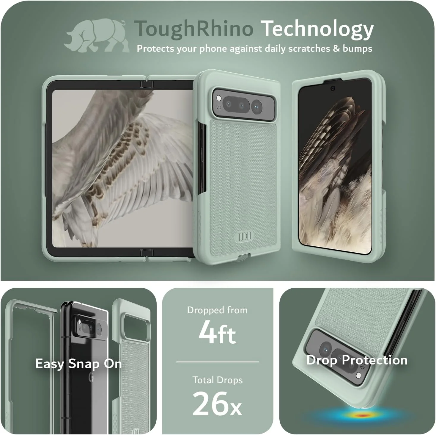 کاور محافظ گوشی تودیا MergeGrip V2 سازگار با گوگل پیکسل فولد (2023)، [فیت پیشرفته] فوق العاده باریک و سبک با گریپ مقاوم در برابر خط و خش، نصب آسان (سبز لیلی، سازگار با Magsafe)