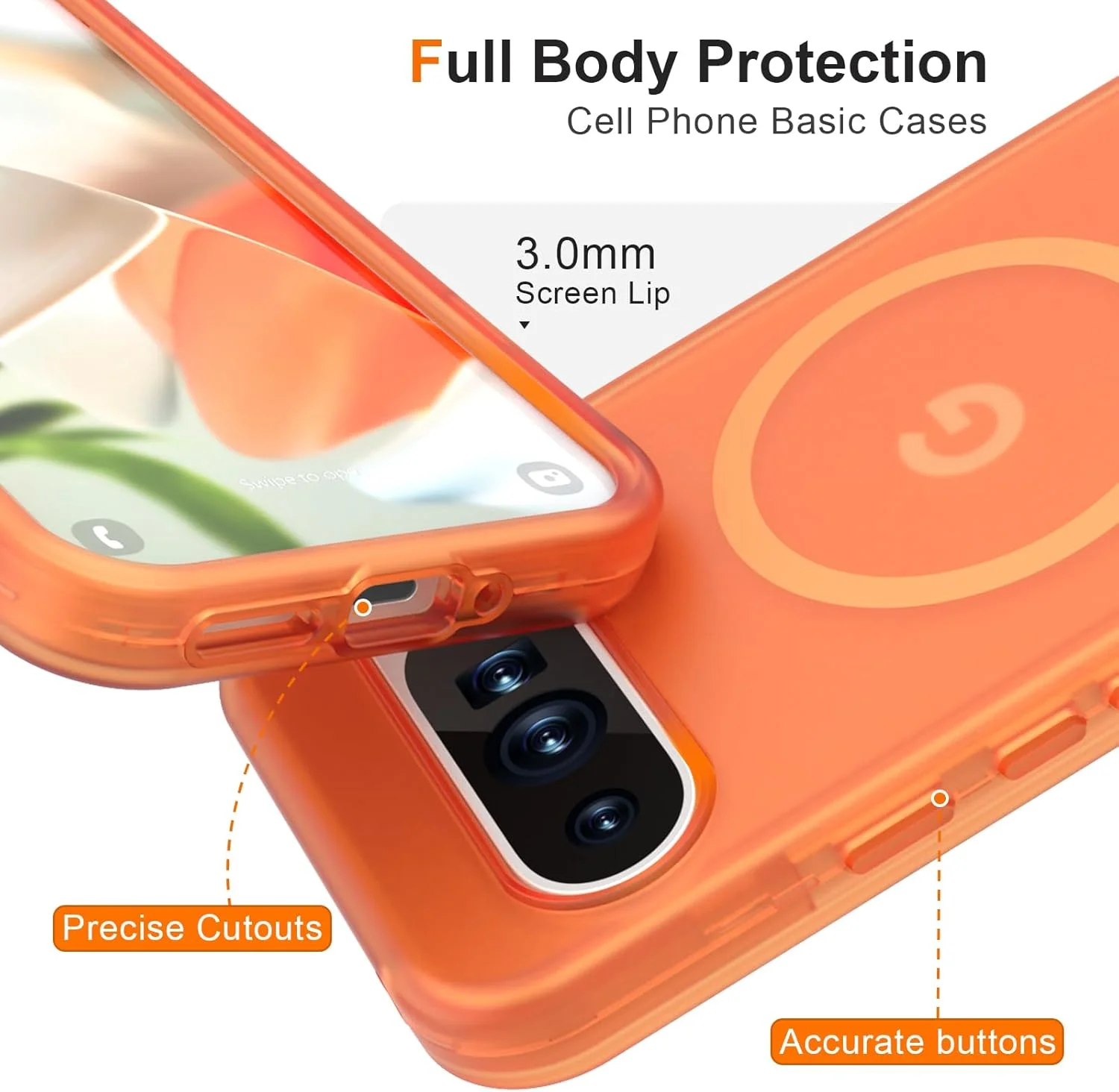 قاب محافظ چند لایه و ضد ضربه آهنربایی مات ANNSD برای Google Pixel 9 Pro XL، محافظ نیمه شفاف برای پیکسل 9 Pro XL 6.8 اینچی (نارنجی)