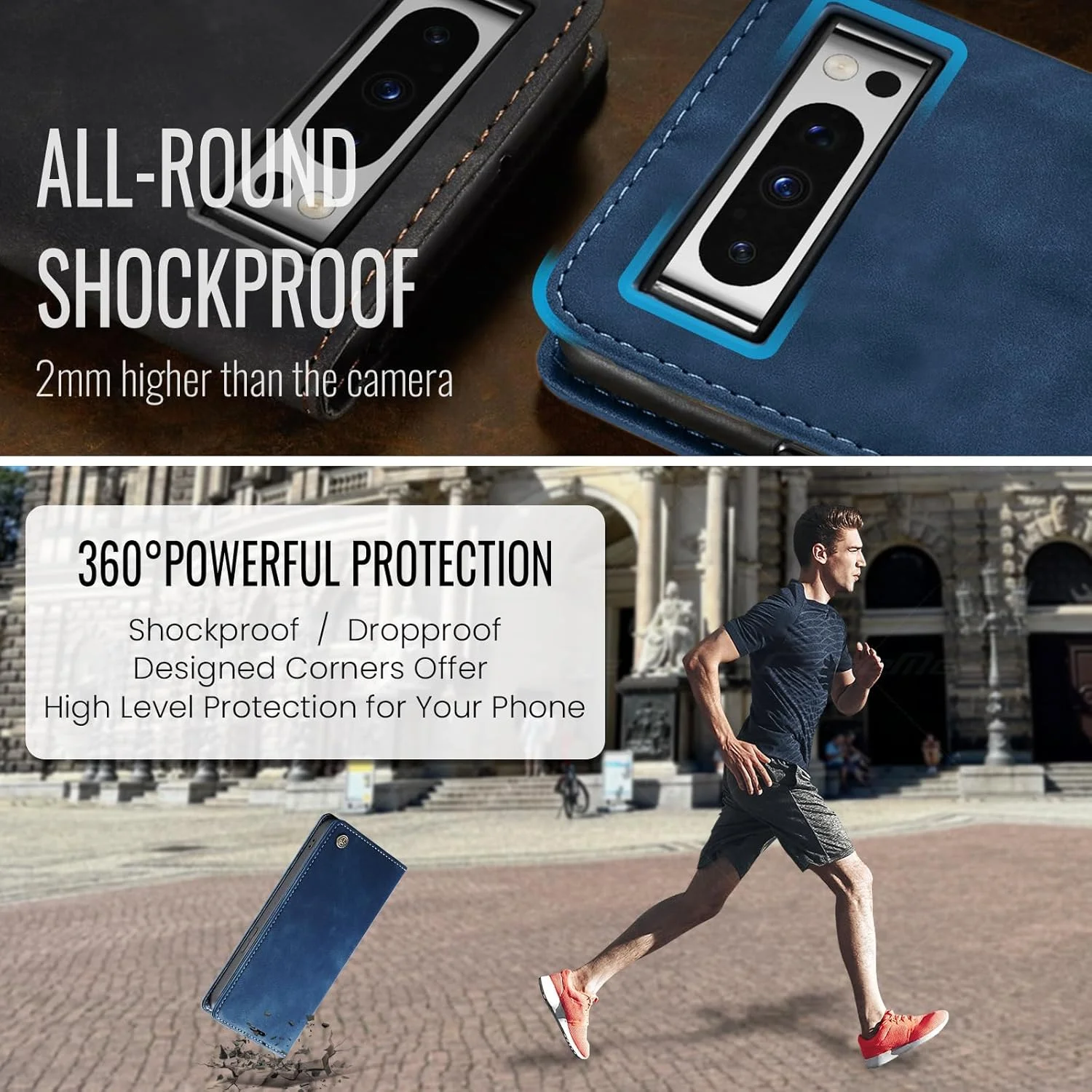 کیف چرمی محافظ مدل Azororo برای گوشی گوگل پیکسل 8 پرو 5G، کیف پول تاشو با پوشش مغناطیسی، آبی