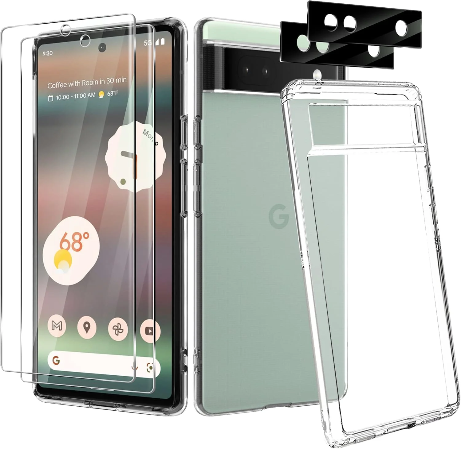 کاور محافظ گوشی MAKINGTEC برای گوگل پیکسل 6A 5G، کاور سیلیکونی شفاف 5 در 1 با محافظ صفحه نمایش و محافظ لنز دوربین برای گوگل پیکسل 6A 5G، محافظت در برابر سقوط