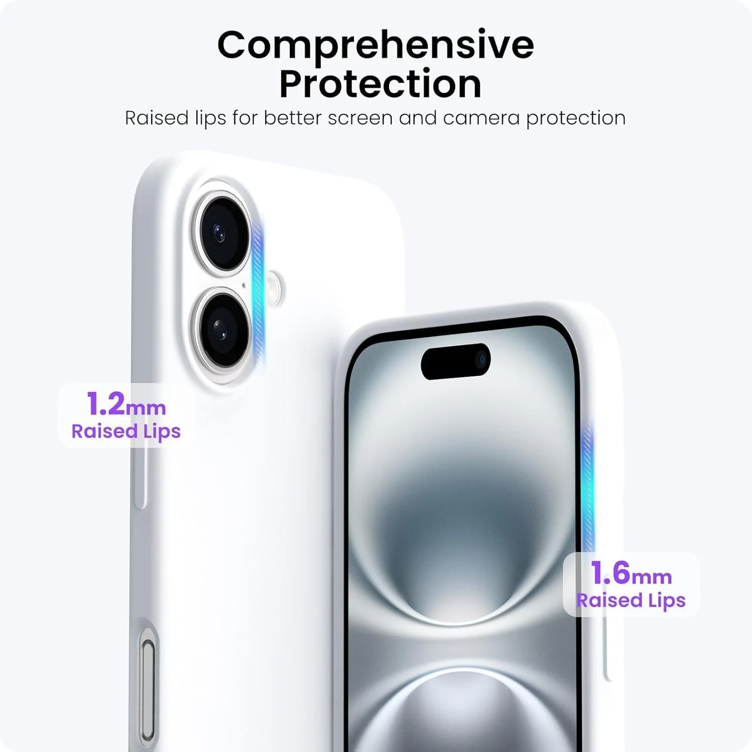 قاب محافظ سازگار با آیفون 16 پلاس، کاور سیلیکونی نرم مایع آیفون 16 پلاس با پوشش داخلی میکروفایبر، قاب گوشی ژله ای ضد ضربه 6.7 اینچی (سفید، آی پی 16 پلاس)