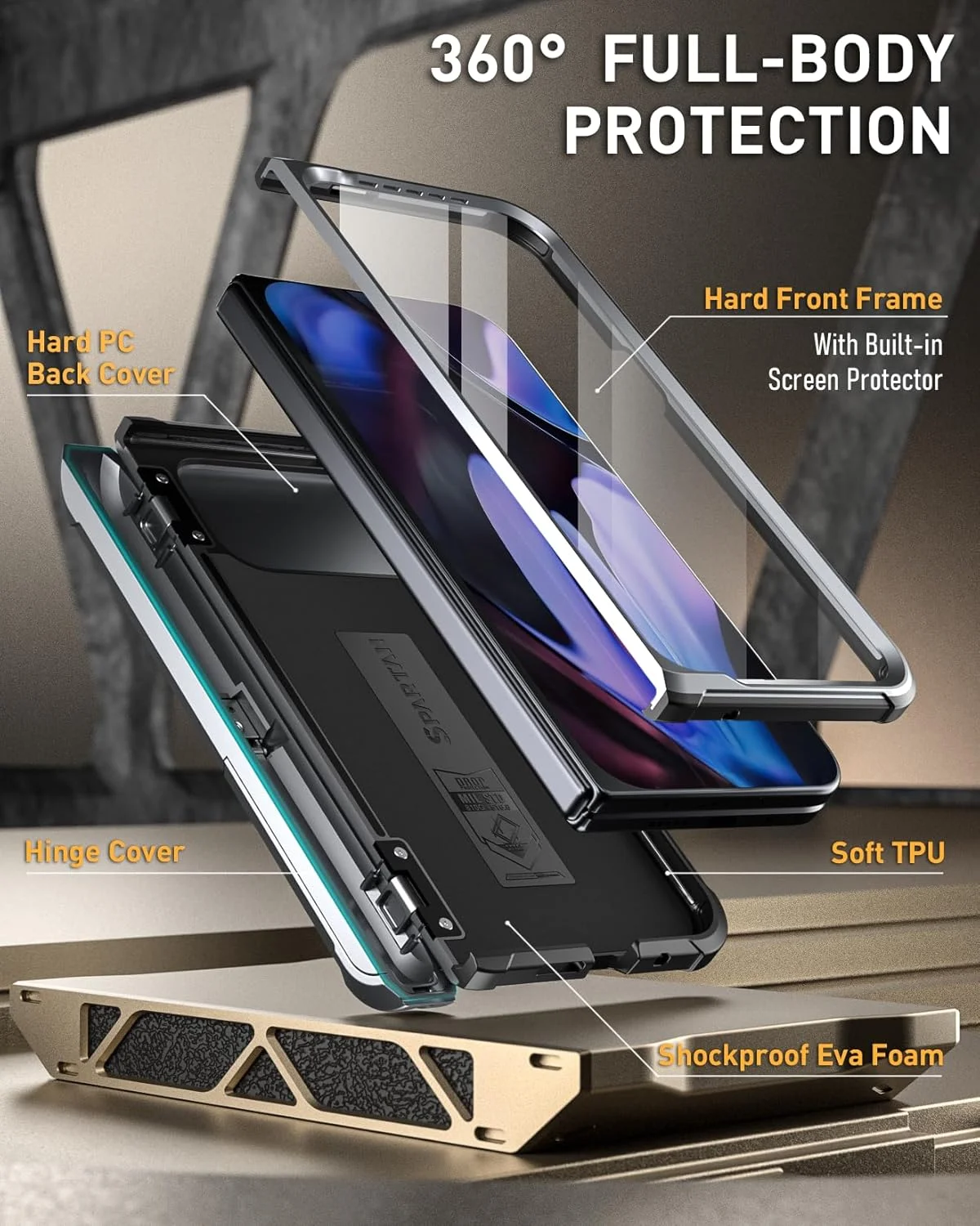 قاب محافظ مقاوم و ضد ضربه برای گوشی گوگل پیکسل 9 پرو فولد 5G، با محافظ لولا، پایه نگهدارنده، محافظ صفحه نمایش داخلی و محافظت کامل از بدنه، رنگ متالیک خاکستری