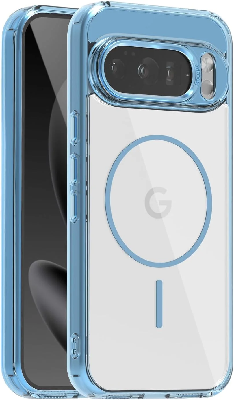 قاب محافظ شفاف گوشی گوگل پیکسل 10 پرو/پیکسل 10، 6.3 اینچی، سازگار با فناوری مگ‌سیف، مقاوم در برابر زرد شدن، آبی روشن